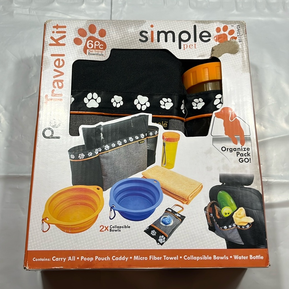 NEW Simple Pet Travel Essentials 6 Piece Set W/ Carry Bag Dog Cat Kit Organizer